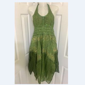 Boho Halter V-Neck Asymmetrical Handkerchief Dress